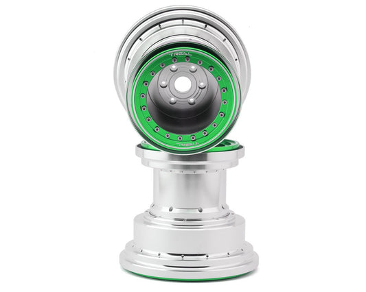 Treal Hobby Losi LMT Aluminum Monster Truck Bead-Lock Wheels (Silver/Green) (2) (TLHTLMT-66)