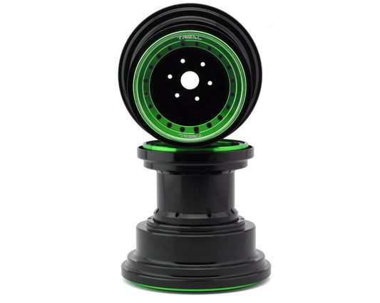 Treal Hobby Losi LMT Aluminum Monster Truck Bead-Lock Wheels (Black/Green) (2) (TLHTLMT-97)