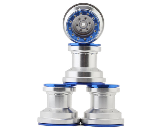 Treal Hobby Losi Mini LMT 7075 Aluminum Beadlock Wheel Set (4) (Silver/Blue) (TLHTLMT18-57)