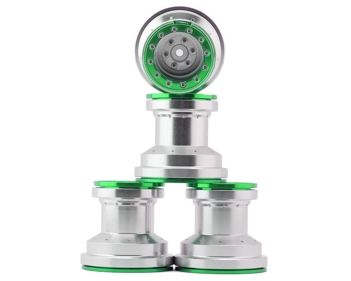 Treal Hobby Losi Mini LMT 7075 Aluminum Beadlock Wheel Set (4) (Silver/Green) (TLHTLMT18-58)