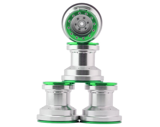Treal Hobby Losi Mini LMT 7075 Aluminum Beadlock Wheel Set (4) (Silver/Green) (TLHTLMT18-58)
