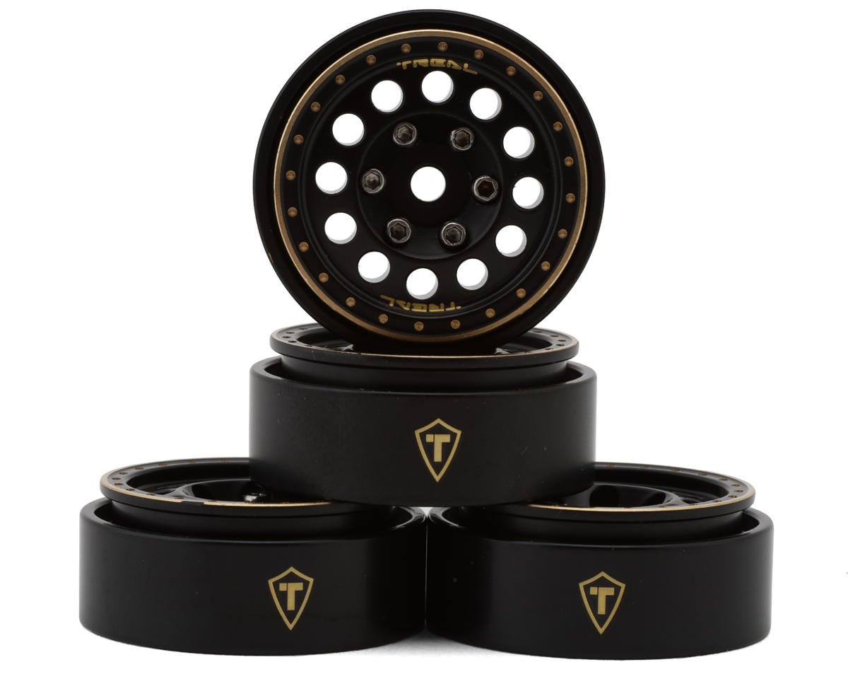 Treal Hobby Type A 1.0" 12-Hole Brass Beadlock Wheels (Black) (4) (40g) (TLHTSCX24-140)