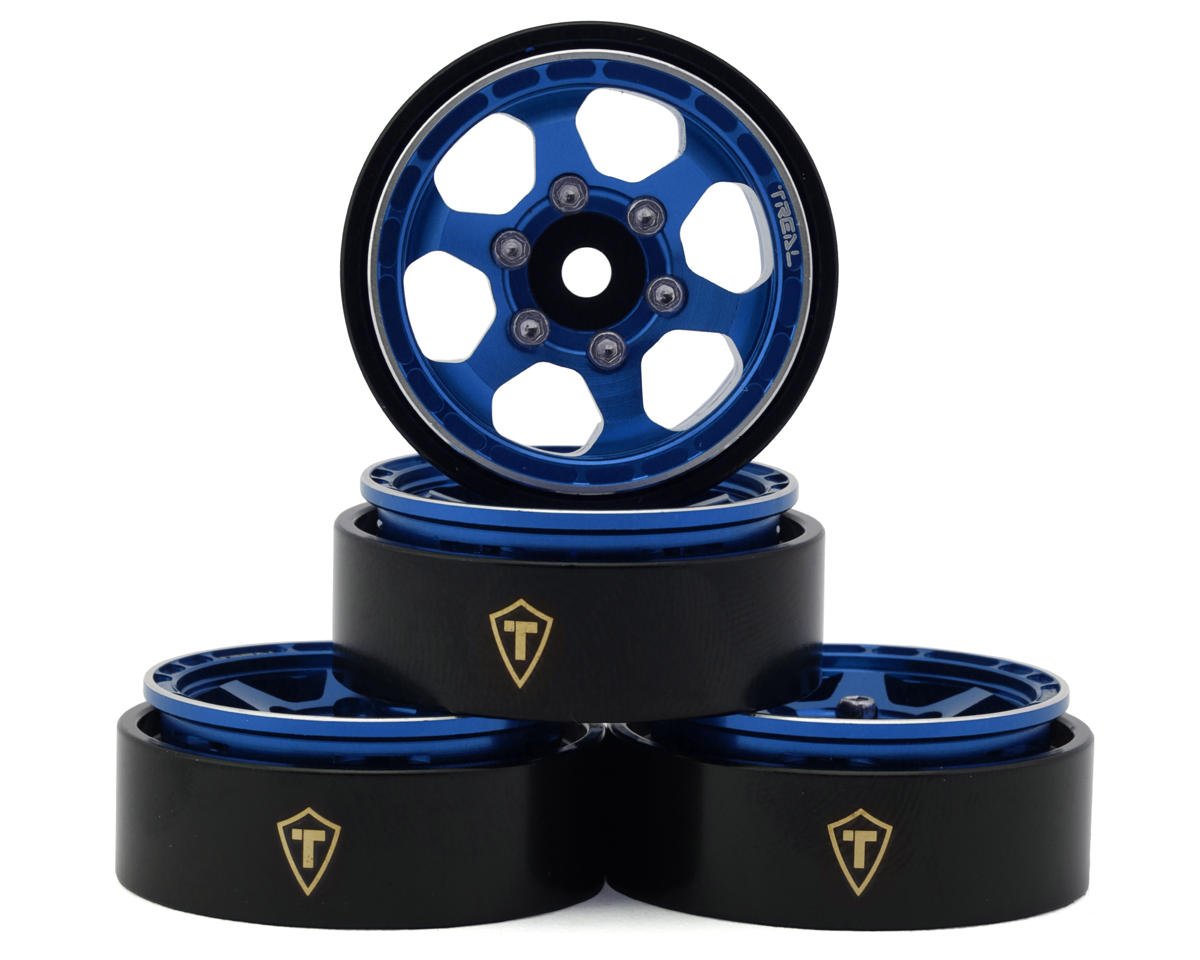 Treal Hobby Type D 1.0" Concave 6-Spoke Beadlock Wheels (Blue) (4) (21.2g) (TLHTSCX24-149)