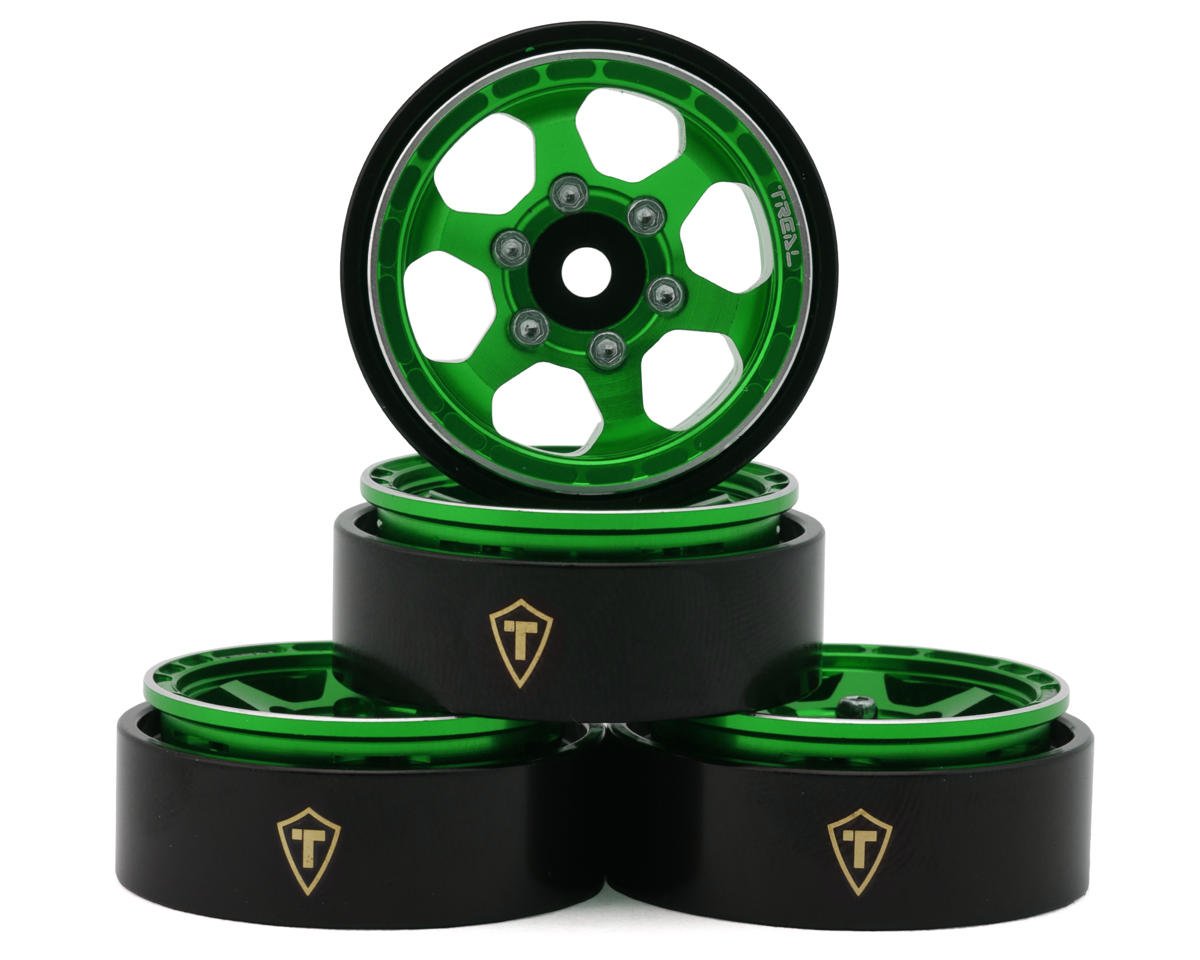 Treal Hobby Type D 1.0" Concave 6-Spoke Beadlock Wheels (Green) (4) (21.2g) (TLHTSCX24-152)