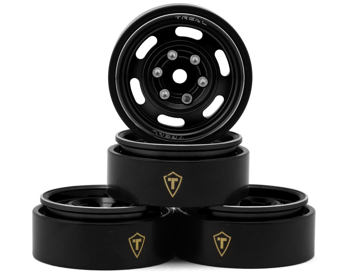 Treal Hobby Type E 1.0" 6-Slot Beadlock Wheels (Black) (4) (21.9g) (TLHTSCX24-196)