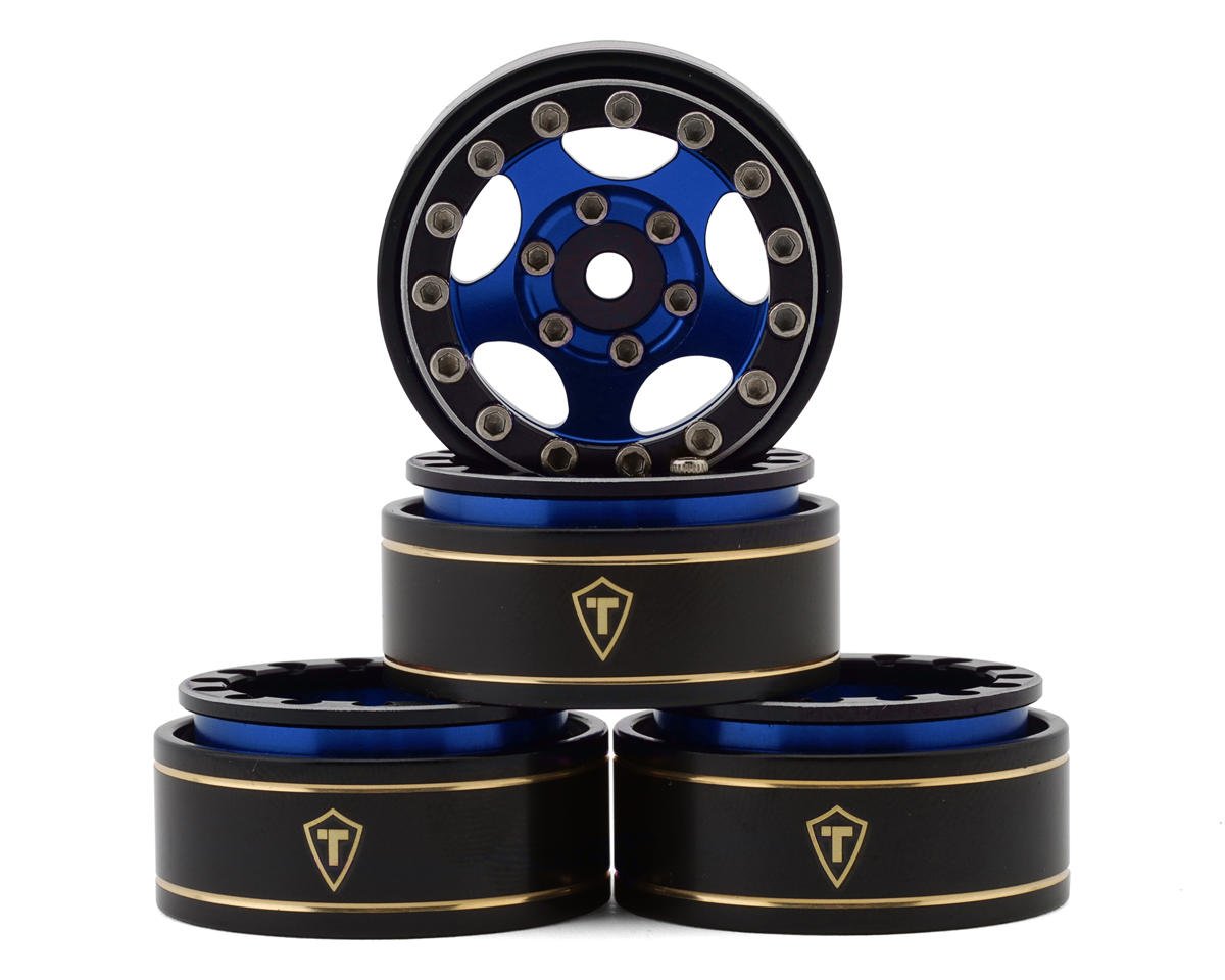Treal Hobby Type B 1.0" 5-Spoke Beadlock Wheels (Black/Blue) (4) (22.4g) (TLHTSCX24-248)