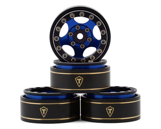 Treal Hobby Type B 1.0" 5-Spoke Beadlock Wheels (Black/Blue) (4) (22.4g) (TLHTSCX24-248)