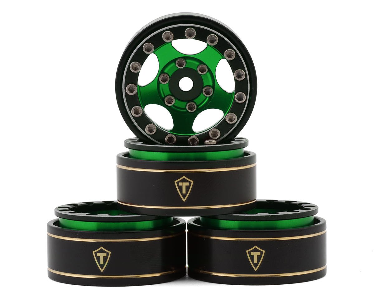 Treal Hobby Type B 1.0" 5-Spoke Beadlock Wheels (Black/Green) (4) (22.4g) (TLHTSCX24-249)