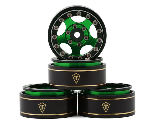 Treal Hobby Type B 1.0" 5-Spoke Beadlock Wheels (Black/Green) (4) (22.4g) (TLHTSCX24-249)