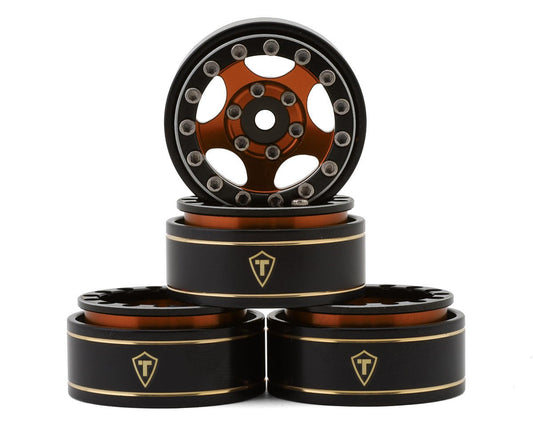 Treal Hobby Type B 1.0" 5-Spoke Beadlock Wheels (Black/Orange) (4) (22.4g) (TLHTSCX24-250)