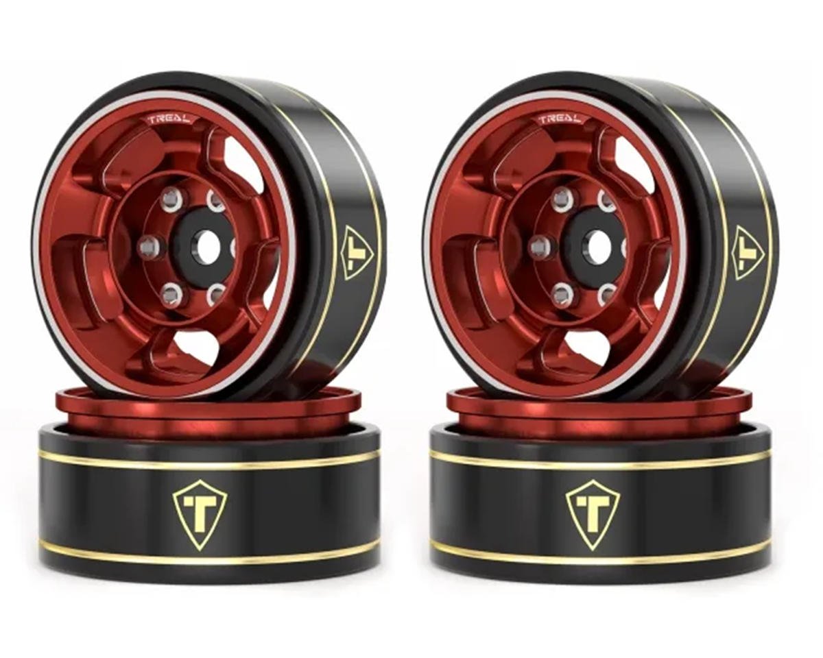 Treal Hobby Type G 1.0" 5-Spoke Beadlock Classic Wheels (Red) (4) (27.1g) (TLHTSCX24-259)