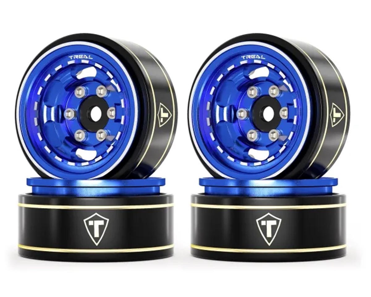 Treal Hobby Type H 1.0" Aluminum 6-Slot Beadlock Wheels (Blue) (4) (28.4g) (TLHTSCX24-261)