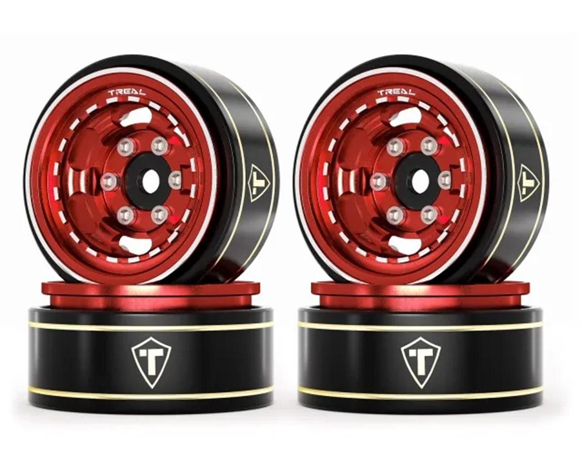 Treal Hobby Type H 1.0" Aluminum 6-Slot Beadlock Wheels (Red) (4) (28.4g) (TLHTSCX24-264)