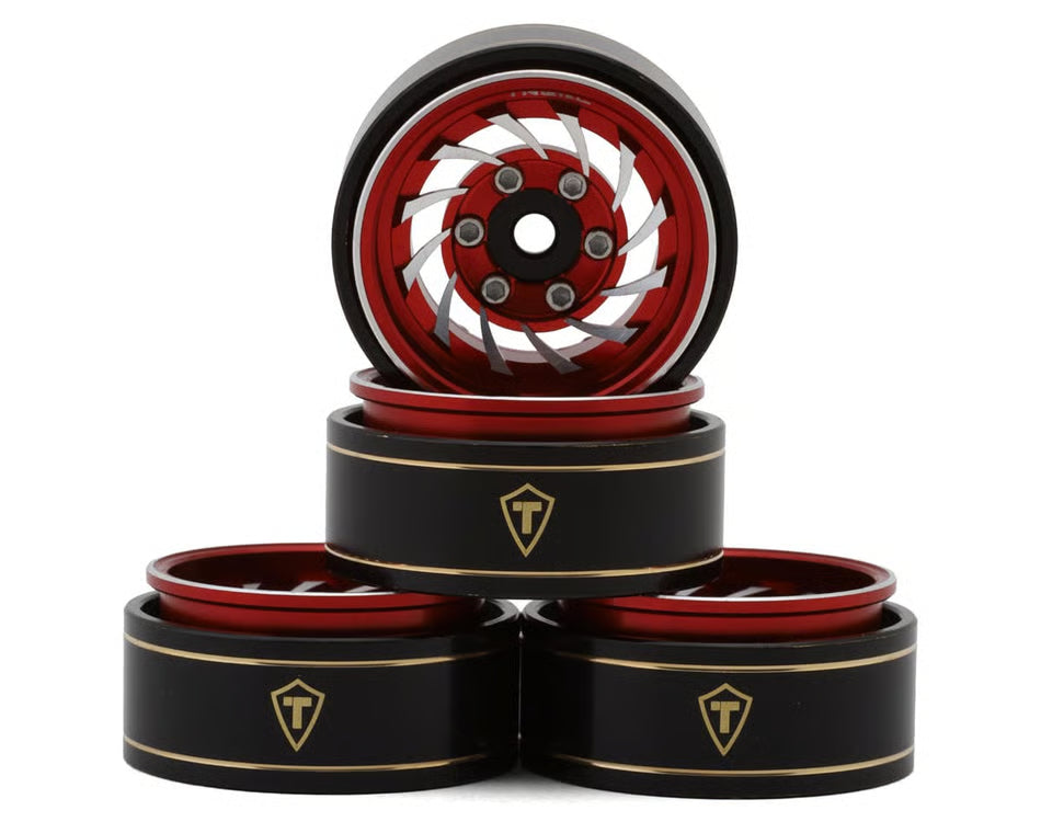 Treal Hobby Type L 1.0" Aluminum Cyclone Beadlock Wheels (Red) (4) (27.5g ea) (TLHTSCX24-275)