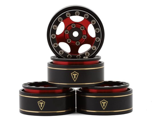 Treal Hobby Type B 1.0" 5-Spoke Beadlock Wheels (Black/Red) (4) (22.4g) (TLHTSCX24-46)