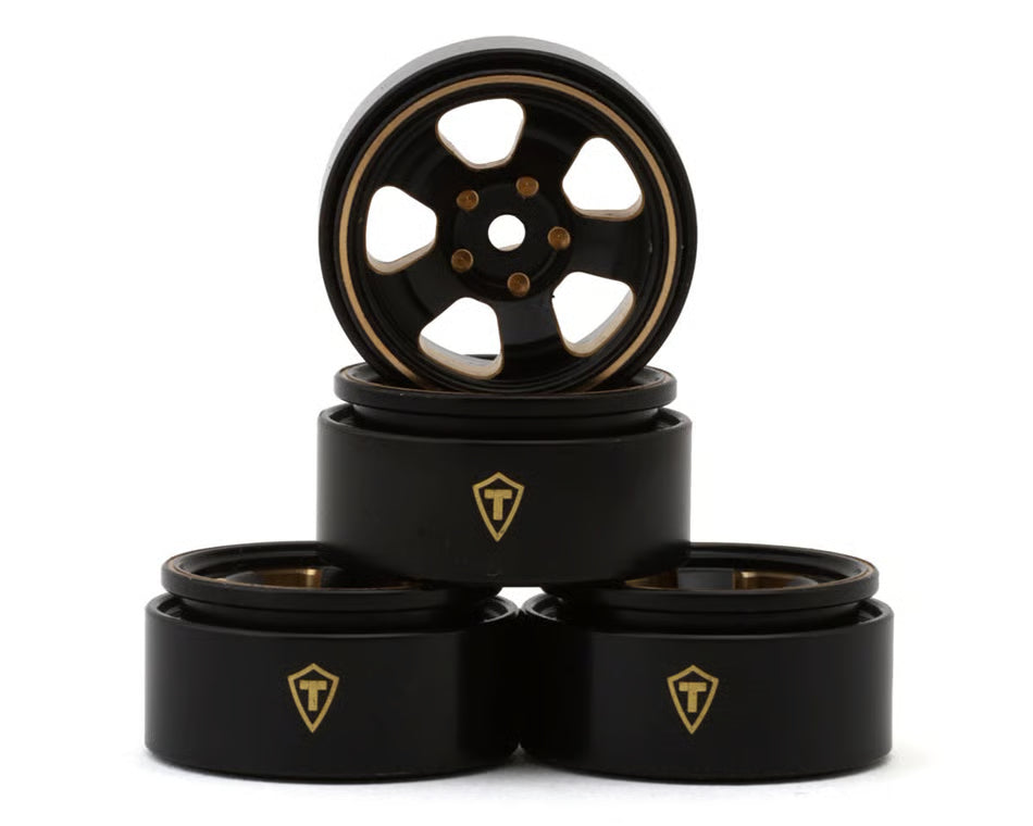 TREAL HOBBY - Axial SCX30 0.7'' 5-Spokes Brass Micro Rock Crawler Beadlock Wheels (Black/Gold) (4) (TLHTSCX30-91)