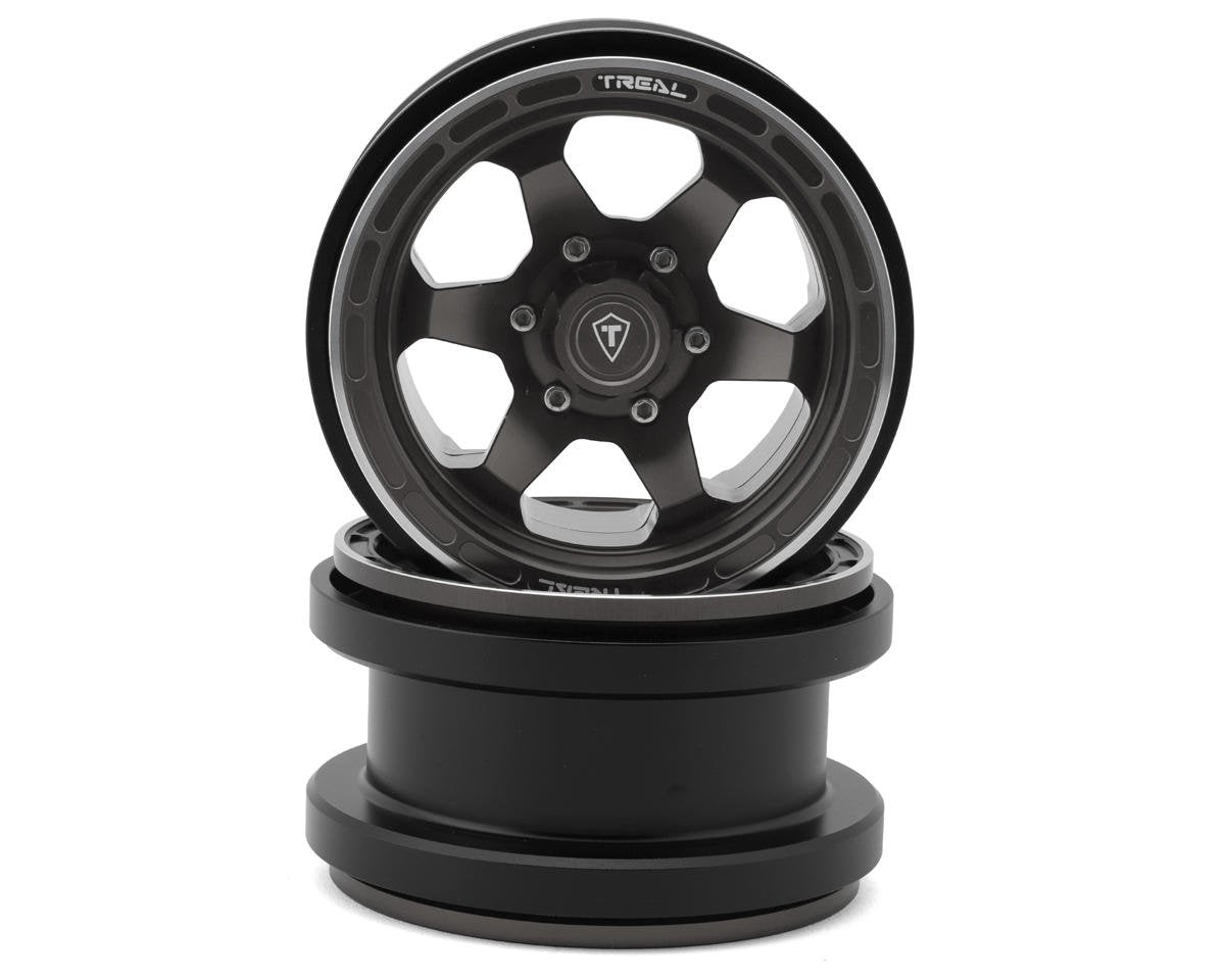 Treal Hobby Type A 2.9" 6-Spoke Slotted Beadlock Aluminum Wheels (Titanium) (2) (TLHTSCX6-22)