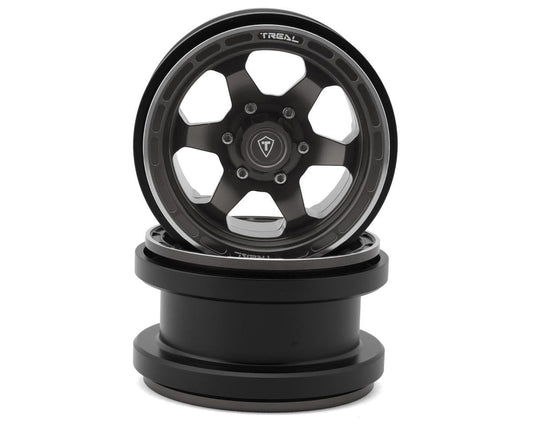 Treal Hobby Type A 2.9" 6-Spoke Slotted Beadlock Aluminum Wheels (Titanium) (2) (TLHTSCX6-22)