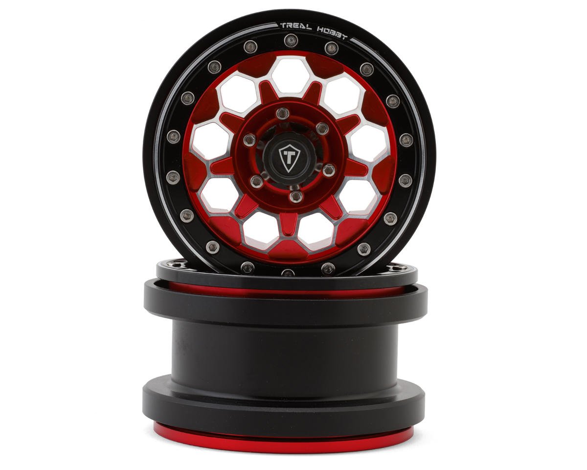 Treal Hobby Type B 2.9" 10-Hole Honeycomb Beadlock Wheels (Red) (2) (237g) (TLHTSCX6-63)