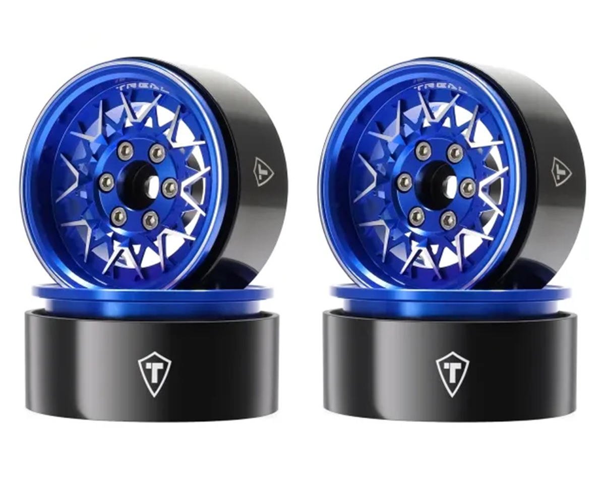 Treal Hobby Type V 1.9" V-Spoke Beadlock Wheels (Blue) (4) (TLHTWHEEL-168)
