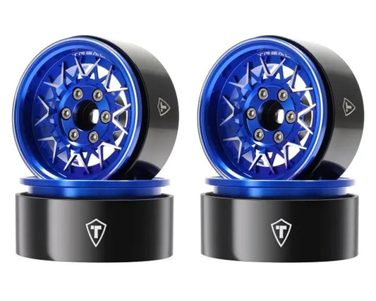 Treal Hobby Type V 1.9" V-Spoke Beadlock Wheels (Blue) (4) (TLHTWHEEL-168)