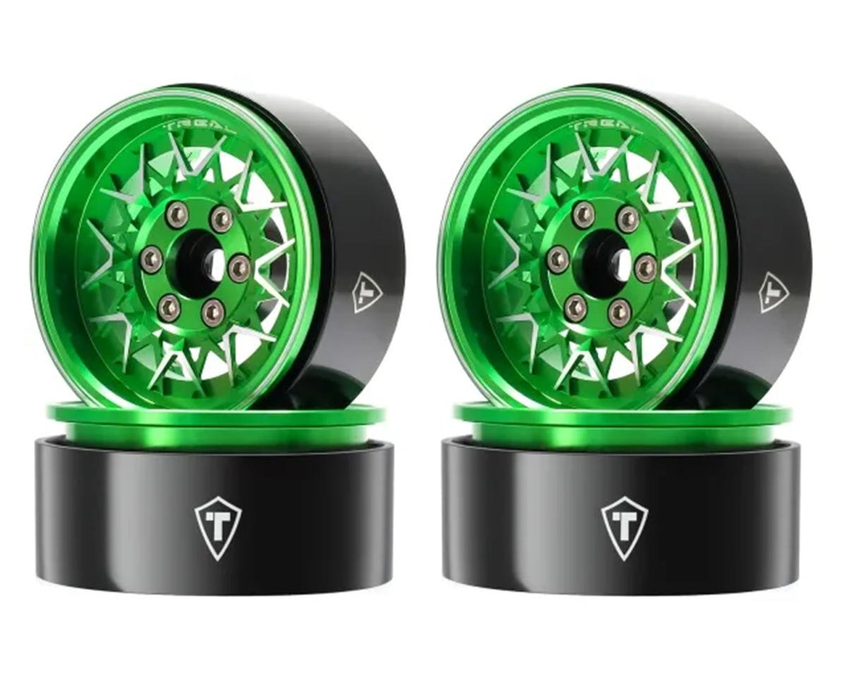 Treal Hobby Type V 1.9" V-Spoke Beadlock Wheels (Green) (4) (TLHTWHEEL-169)
