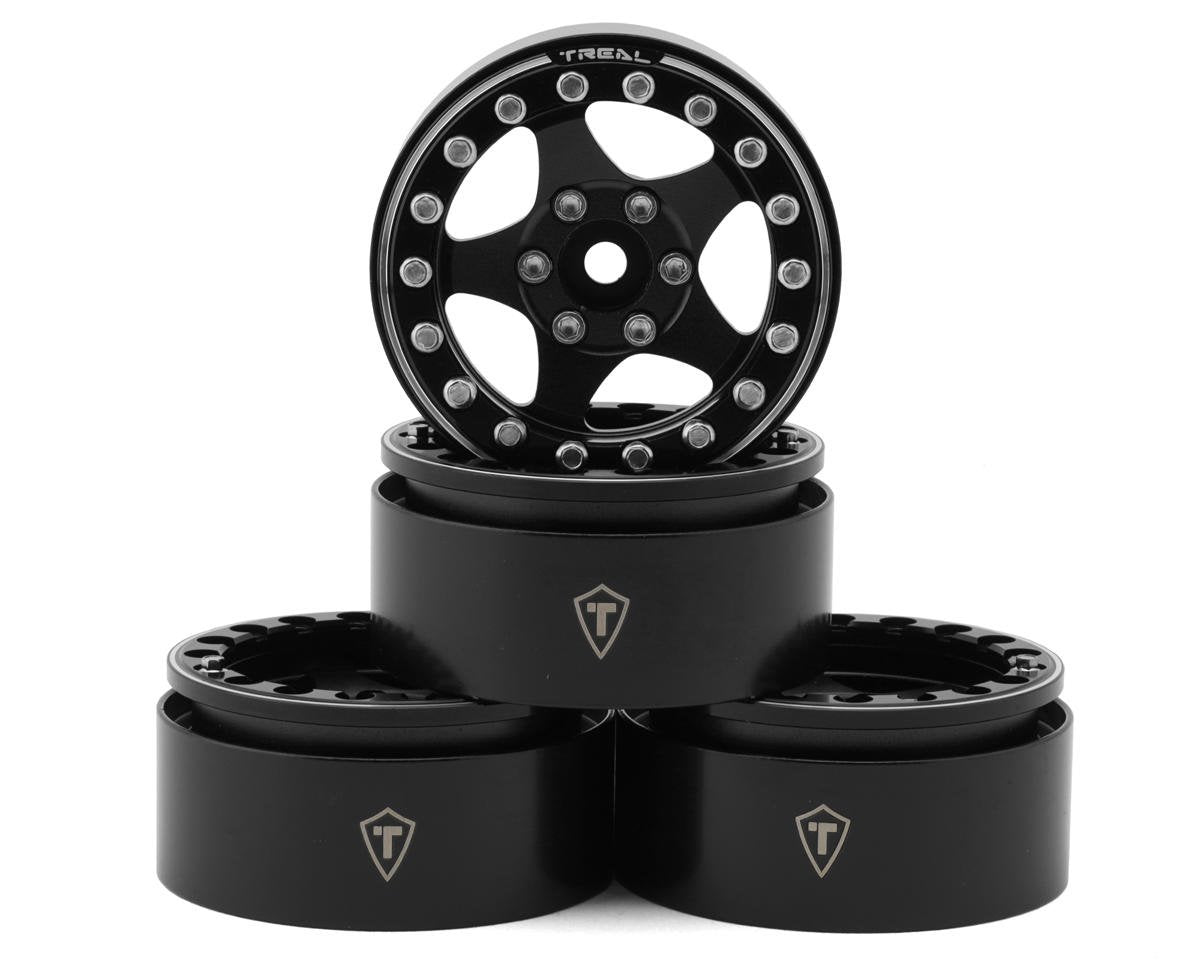 Treal Hobby Type E 1.9" Classic 5-Spoke Beadlock Wheels (Black/Black) (4) (TLHTWHEEL-39)