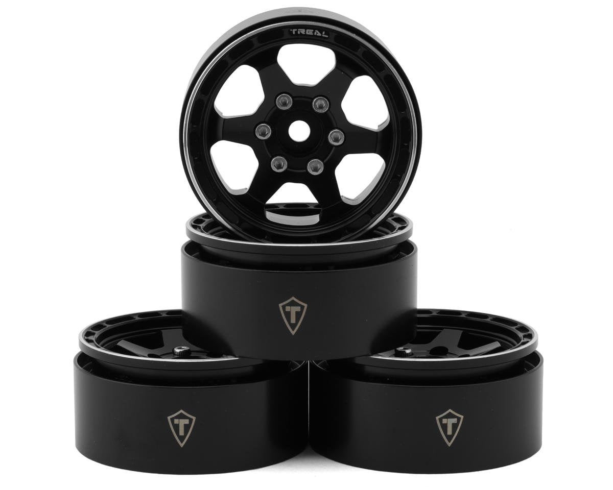 Treal Hobby Type H 1.9" 6-Spoke Beadlock Wheels (Black) (4) (TLHTWHEEL-68)