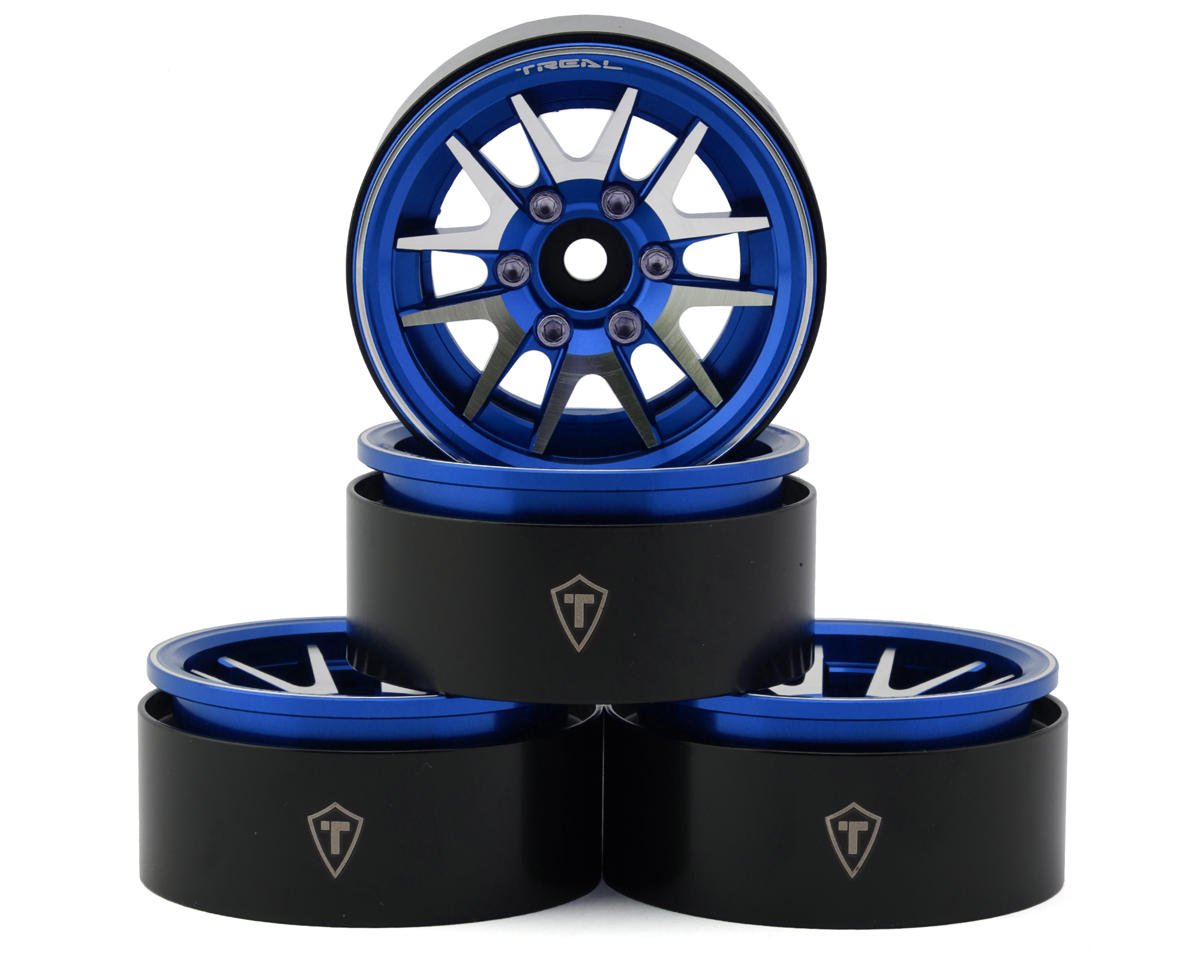 Treal Hobby Type L 1.9" V-Spoke Beadlock Wheels (Blue) (4) (TLHTWHEEL-92)