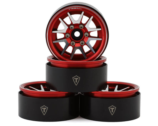 Treal Hobby Type L 1.9" V-Spoke Beadlock Wheels (Red) (4) (TLHTWHEEL-95)