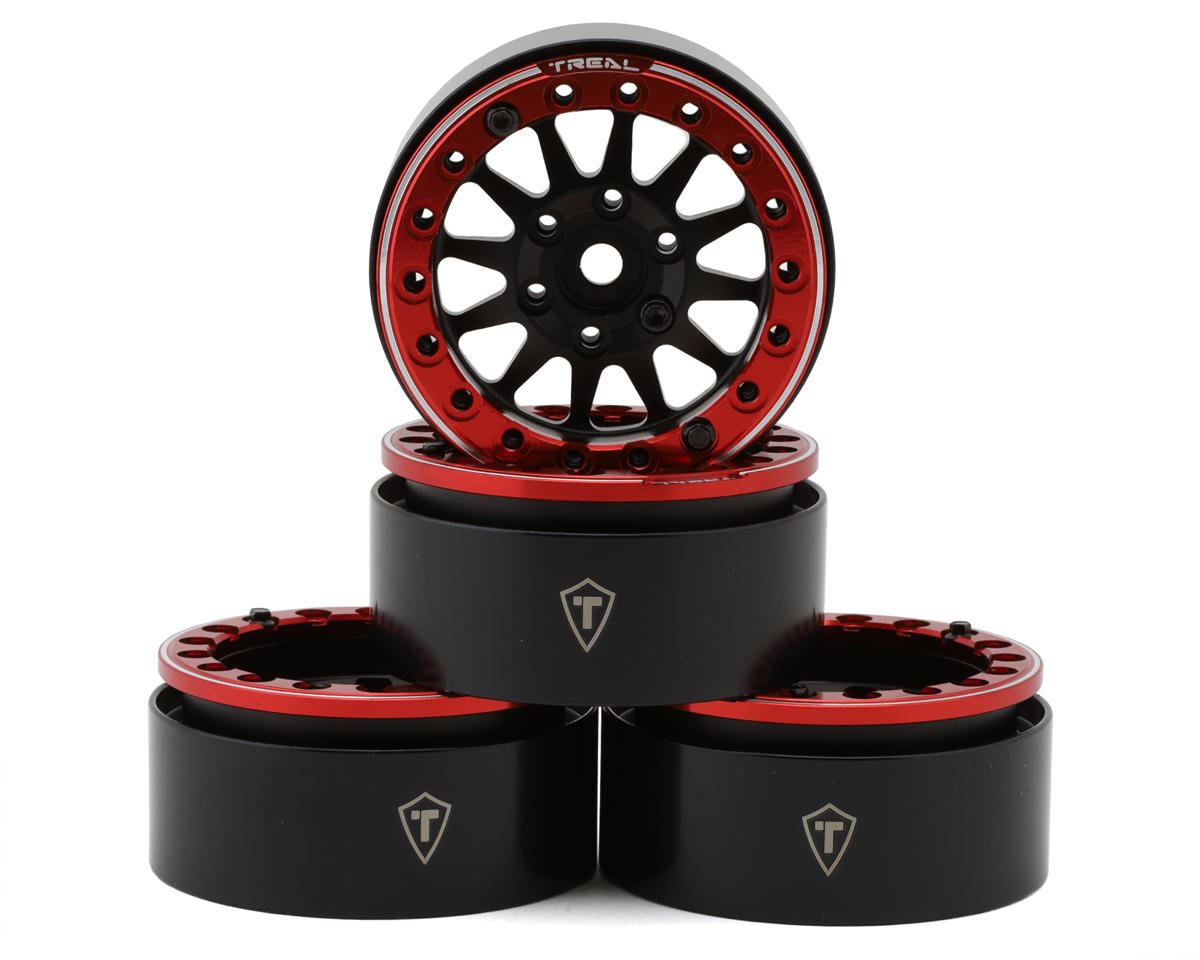 Treal Hobby Type D 1.9" 12-Spoke Beadlock Wheels (Black/Red) (4) (TLHTWHEELS-11)