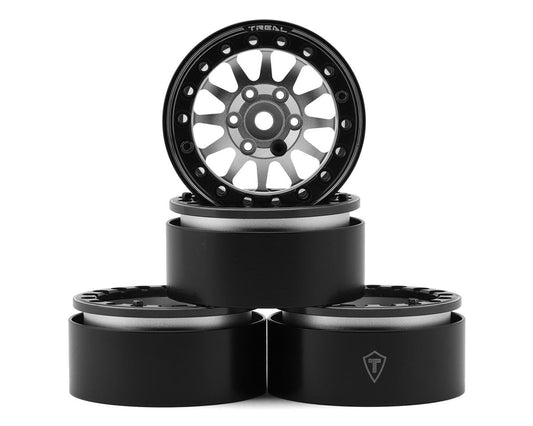 Treal Hobby Type D 1.9" 12-Spoke Beadlock Wheels (Silver/Black) (4) (TLHTWHEELS-12)