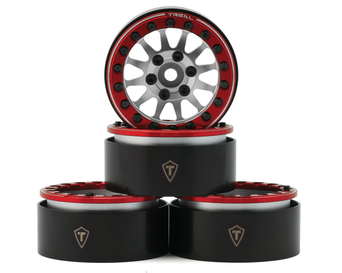 Treal Hobby Type D 1.9" 12-Spoke Beadlock Wheels (Silver/Red) (4) (TLHTWHEELS-14)