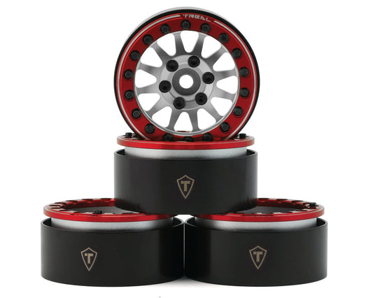 Treal Hobby Type D 1.9" 12-Spoke Beadlock Wheels (Silver/Red) (4) (TLHTWHEELS-14)