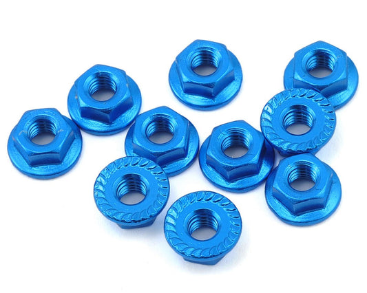 Yeah Racing 4mm Aluminum Serrated Lock Nut (10) (Blue) (YEA-LN-M4S-DB)