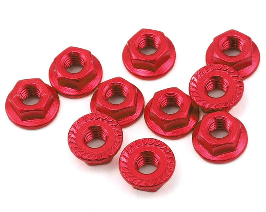 Yeah Racing 4mm Aluminum Serrated Lock Nut (10) (Red) (YEA-LN-M4S-RD)