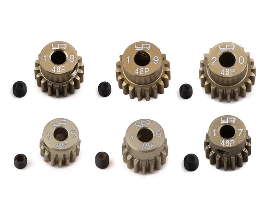 Yeah Racing Hard Coated 48P Aluminum Pinion Gear Set (15, 16, 17, 18, 19, 20T) (YEA-MG-48015-020)