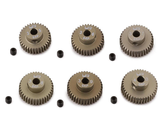 Yeah Racing Hard Coated 64P Aluminum Pinion Gear Set (35, 36, 37, 38, 39, 40T) (YEA-MG-64035-040)