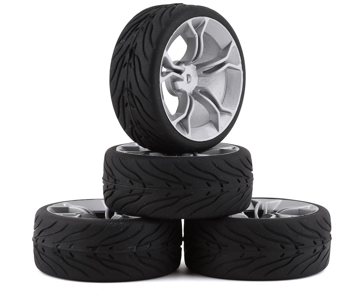 Yeah Racing Spec T Pre-Mounted On-Road Touring Tires w/MS Wheels (Silver) (4) (YEA-WL-0104)