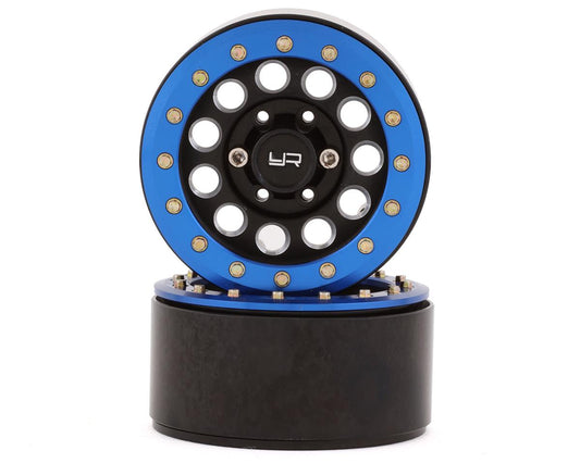 Yeah Racing 1.9" Aluminum F-RG Beadlock Wheels w/12mm Hex (Black/Blue) (2) (YEA-WL-0117BU)