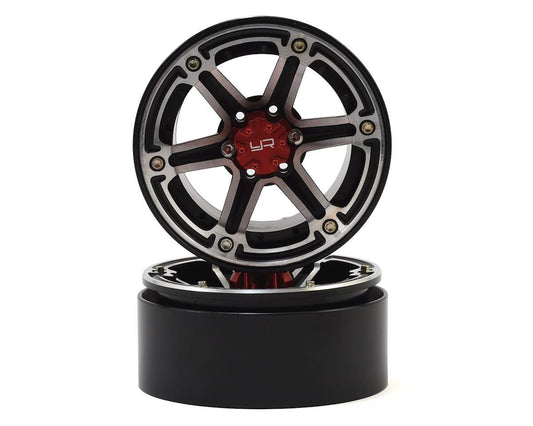 Yeah Racing 2.2 Aluminum CNC 6 Spoke Beadlock Wheel w/Hub (2) (Black) (YEA-WL-0118BK)