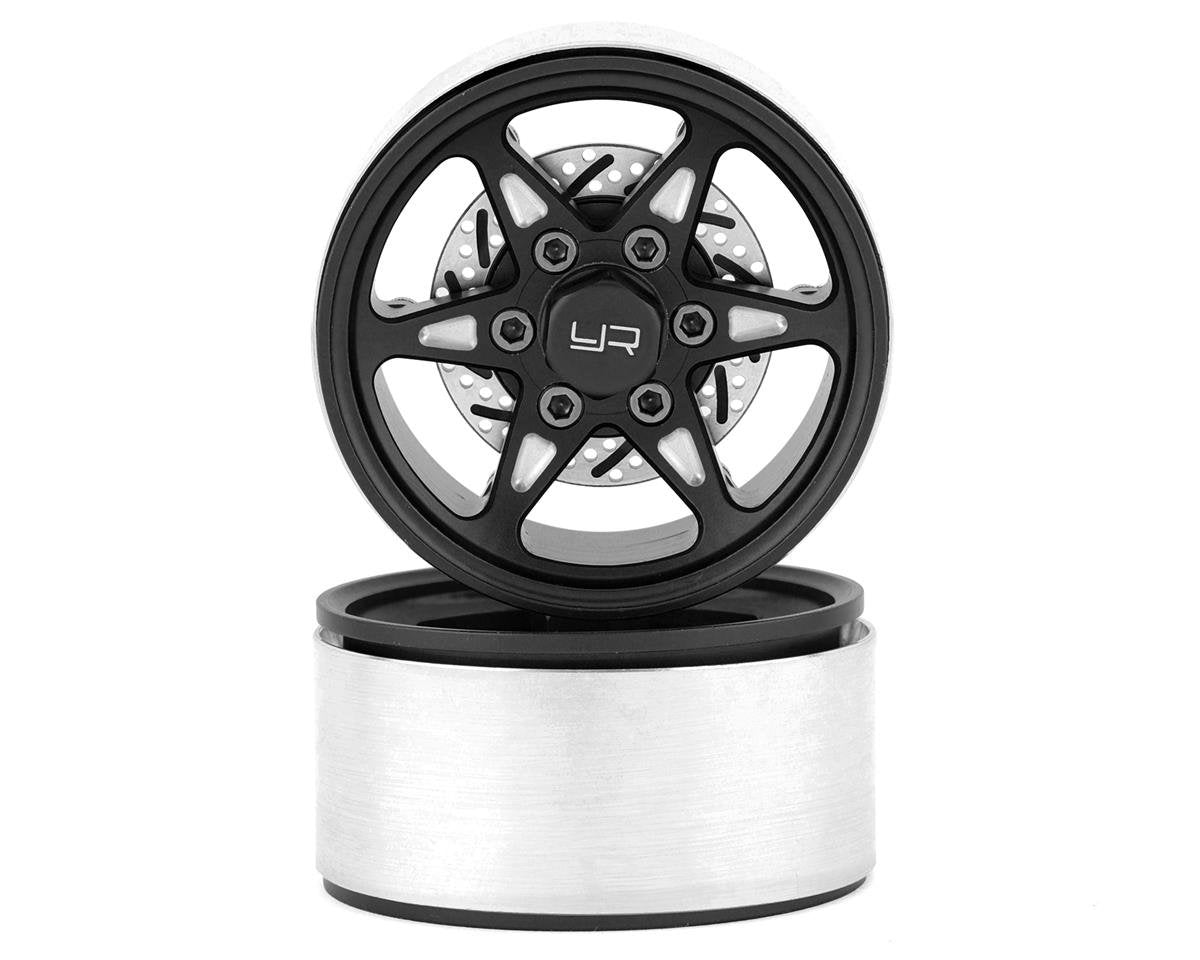 Yeah Racing 1.9" Aluminum BXN 6 Spoke Beadlock Wheels w/Faux Rotors (Black) (2) (YEA-WL-0127BK)
