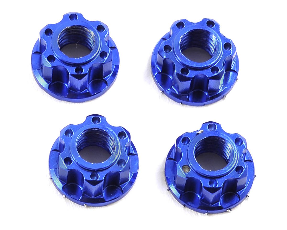 Yeah Racing 4mm Aluminum Serrated Wheel Lock Nut (4) (Dark Blue) (YEA-YA-0448DB)