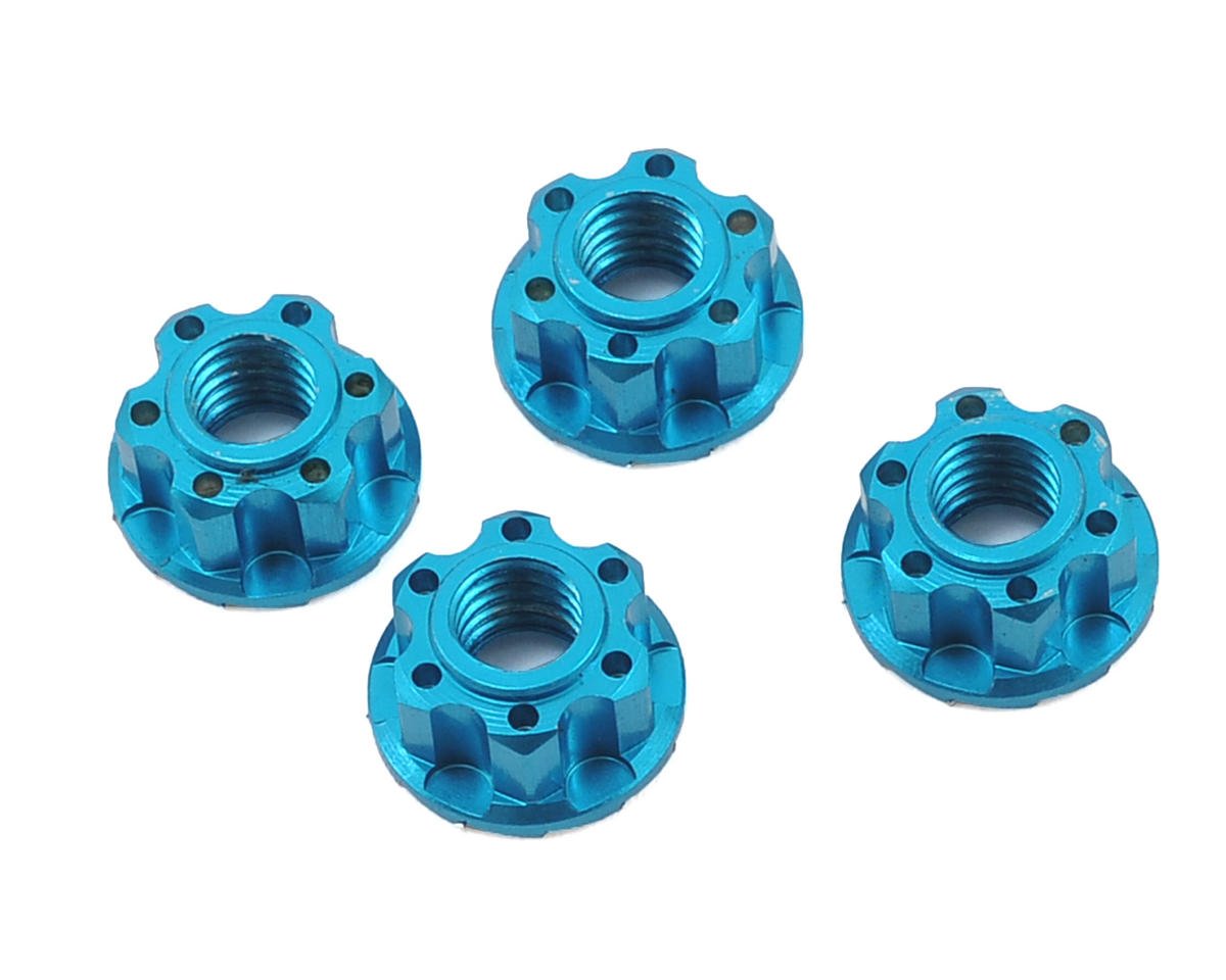 Yeah Racing 4mm Aluminum Serrated Wheel Lock Nut (4) (Blue) (YEA-YA-0448LB)