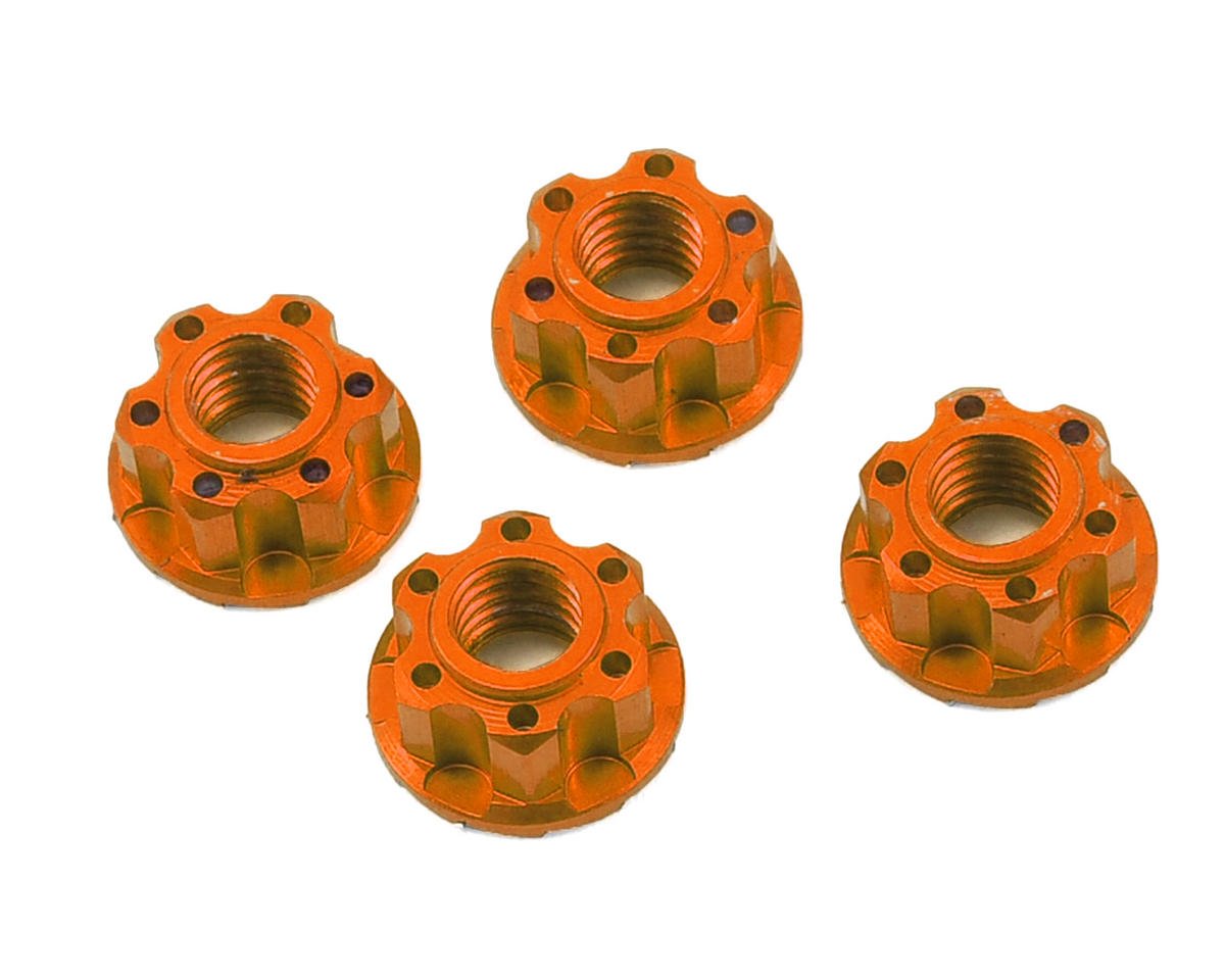 Yeah Racing 4mm Aluminum Serrated Wheel Lock Nut (4) (Orange) (YEA-YA-0448OR)