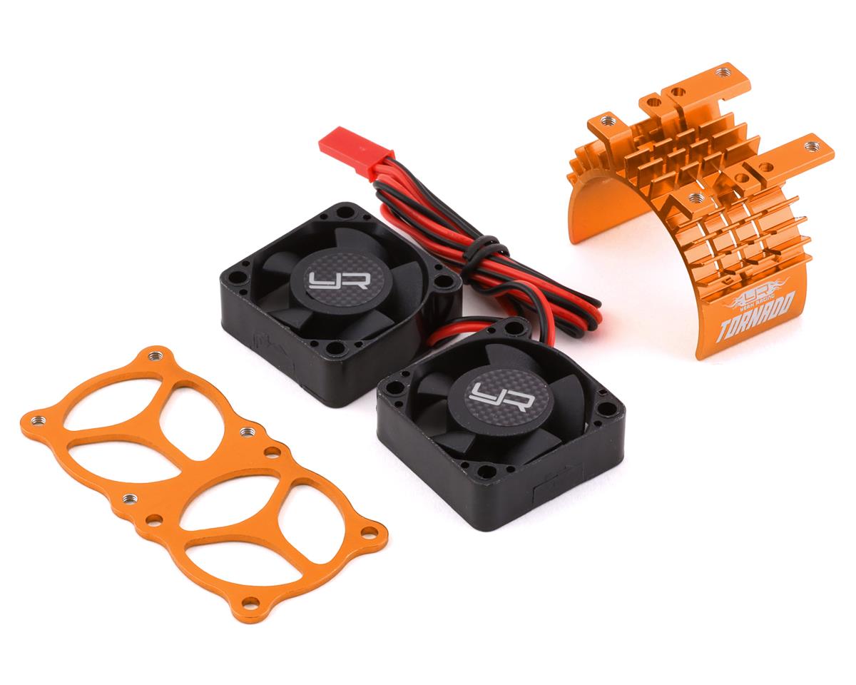 Yeah Racing Aluminum 540/550 Motor Heat Sink w/Twin Tornado Fans (Orange) (YEA-YA-0643OR)