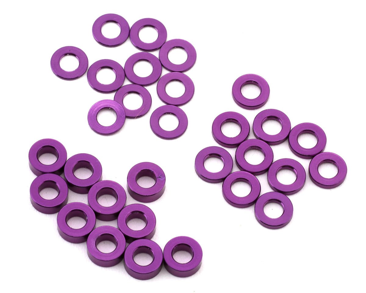 Yeah Racing 2.5x5mm Aluminum Flat Washers (Purple) (30) (0.5/1/2mm) (YEA-YA-0730PP)